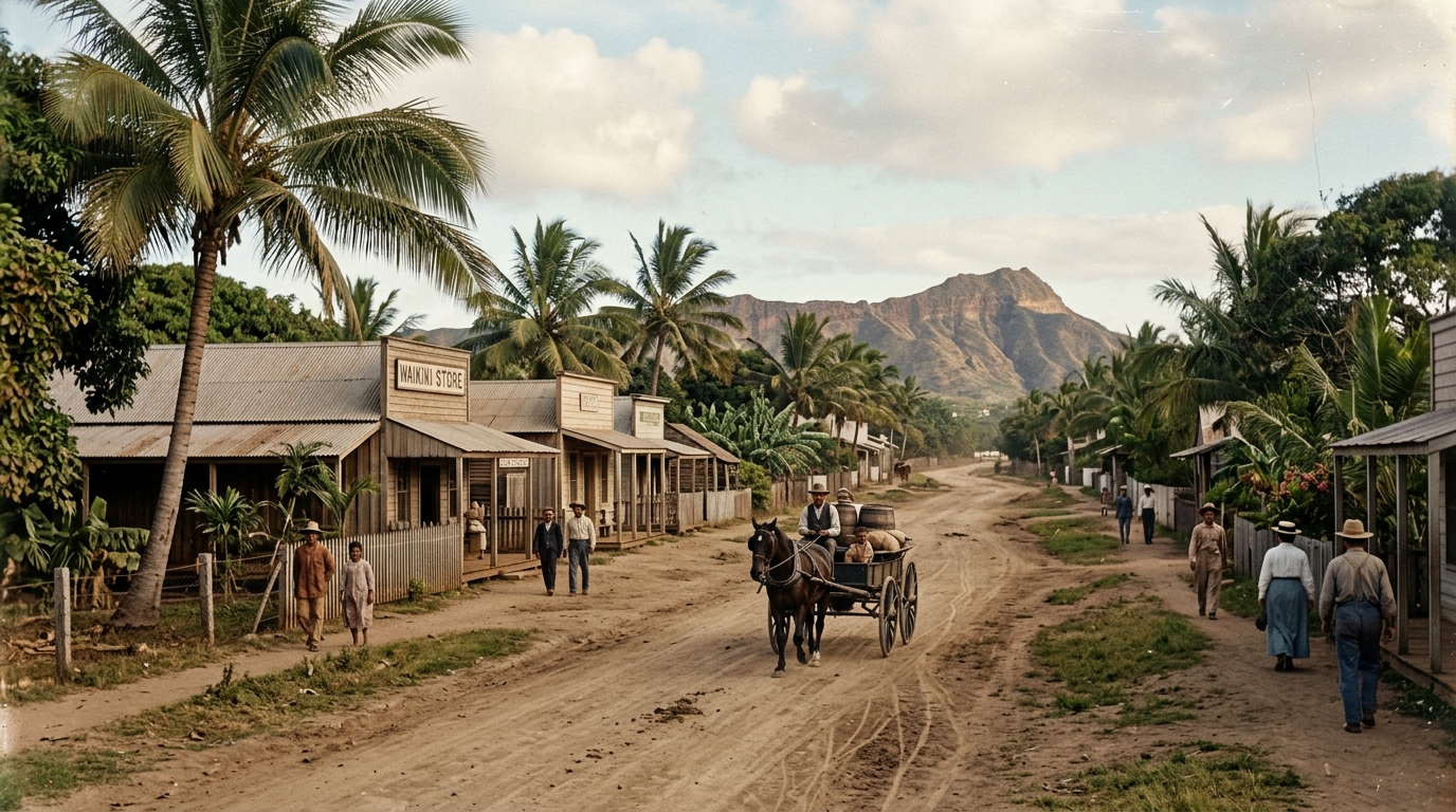 Historic Waikiki streetscape, early 1900s